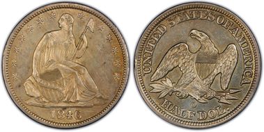 1846-O 50C Medium Date AU55