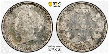 1858 20C Re-engraved 5 MS62