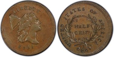 1795 1/2C Plain Edge, No Pole AU58BN