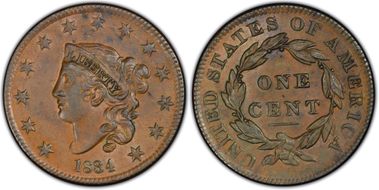 1834 1C Small 8 AU58BN