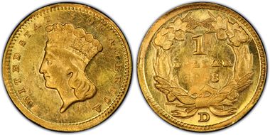 1858-D G$1 MS62