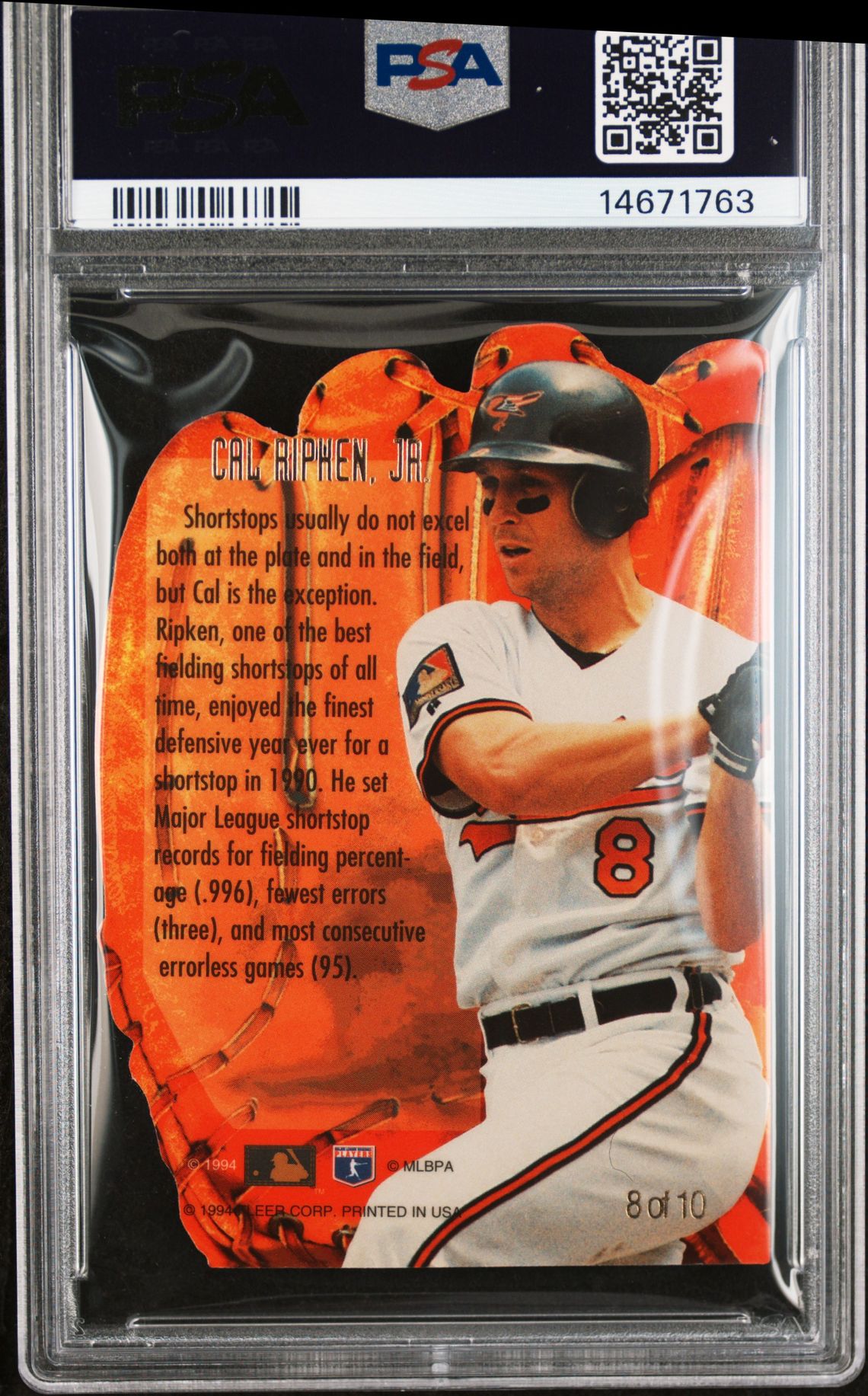 1994 Flair Hot Glove Cal Ripken Jr. #8 Gem Mt 10 front