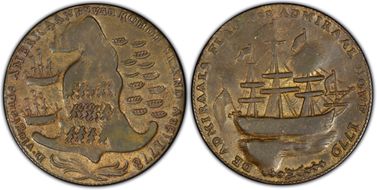 1779 AE Medal Rhode Island, Wreath Below Ship Betts-563 VF35