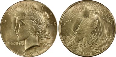 1921 $1 High Relief, Peace MS64
