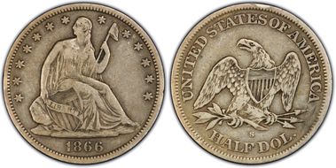 1866-S 50C No Motto VF30