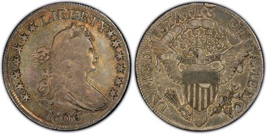 1806 50C Pointed 6, Stem VF35