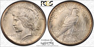 1921 $1 High Relief, Peace MS64