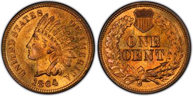 1864 1C L on Ribbon MS66RB