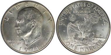 1971-S $1 FS-401, Peg Leg MS63