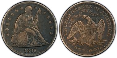 1866 $1 Motto VF30