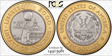 2000-W $10 Library of Congress Bimetallic MS70