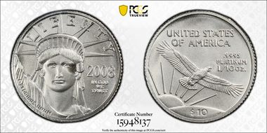 2008 $10 Statue of Liberty MS70
