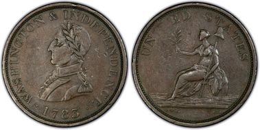 1783 Copper Washington & Independence Small Bust, Plain Edge XF45BN