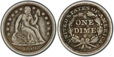 1859-S 10C VF35