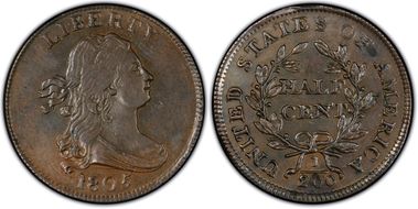 1805 1/2C Large 5, Stems AU58BN