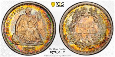 1872-S H10C Mintmark Above Bow AU58+