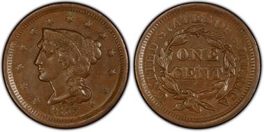1857 1C Small Date AU55BN