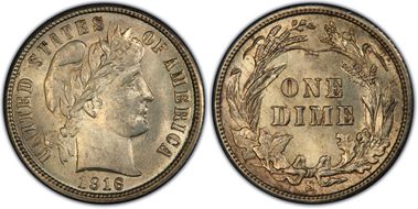 1916-S 10C Barber MS63