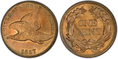 1857 1C Flying Eagle MS63