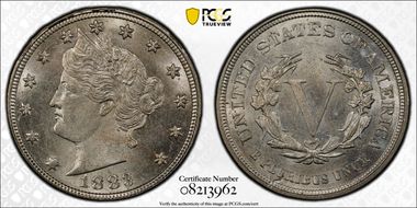 1883 5C No CENTS MS63