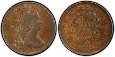 1806 1/2C Small 6, No Stems AU55BN