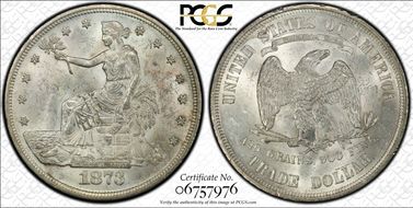 1873 T$1 Chopmarked MS62