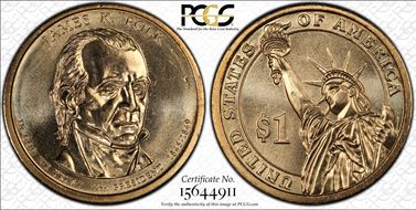 2009-P $1 Weak Edge Lettering Polk - Pos. A, First Day of Issue MS67