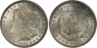 1884 $1 VAM 5, Doubled Ear MS63
