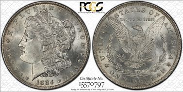 1884-O $1 VAM 35, Doubled Eyelid MS64