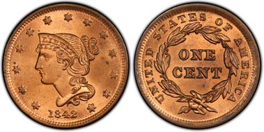 1842 1C N-2 Small Date MS65RD