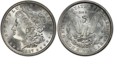 1887 $1 VAM 5 Doubled Date MS65