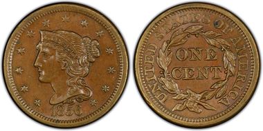 1856 1C Slanted 5 AU58BN
