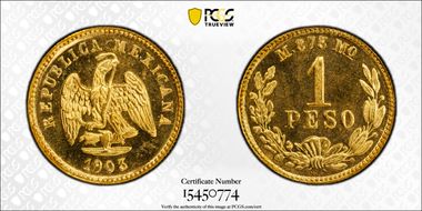 1903-Mo M Peso KM-410.5 Au Small Date MS66
