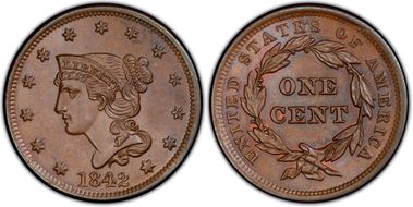 1842 1C Large Date MS64BN