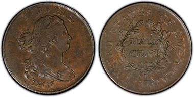 1806 1/2C Small 6, No Stems AU53BN