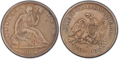 1866-S 50C No Motto VF35