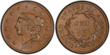 1835 1C N-8, Head of 1836 AU58BN