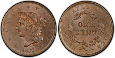 1839 1C N-5, Booby Head MS64BN