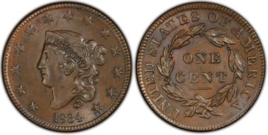 1834 1C N-1, Small 8 MS64BN