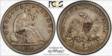 1844-O 50C Doubled Date XF40