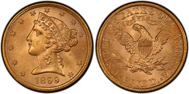 1899 $5 MS64