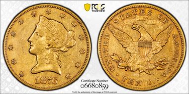 1876-CC $10 XF45