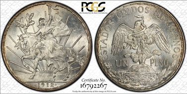 1912 Peso Caballito KM-453  Ag MS64