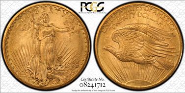 1908 $20 No Motto MS63