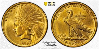 1907 $10 Indian MS63