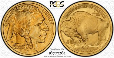 2008-W $10 Burnished American Buffalo .9999 Fine Gold SP70