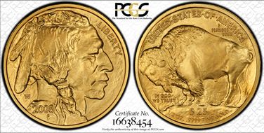 2008-W $25 Burnished American Buffalo .9999 Fine Gold SP70