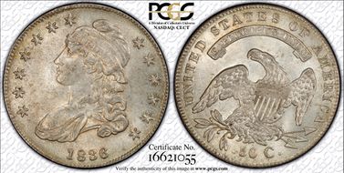 1836/1336 50C O-108a, Lettered Edge MS62