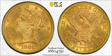 1888-S $5 MS62