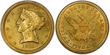 1841-C $5 MS62+ 